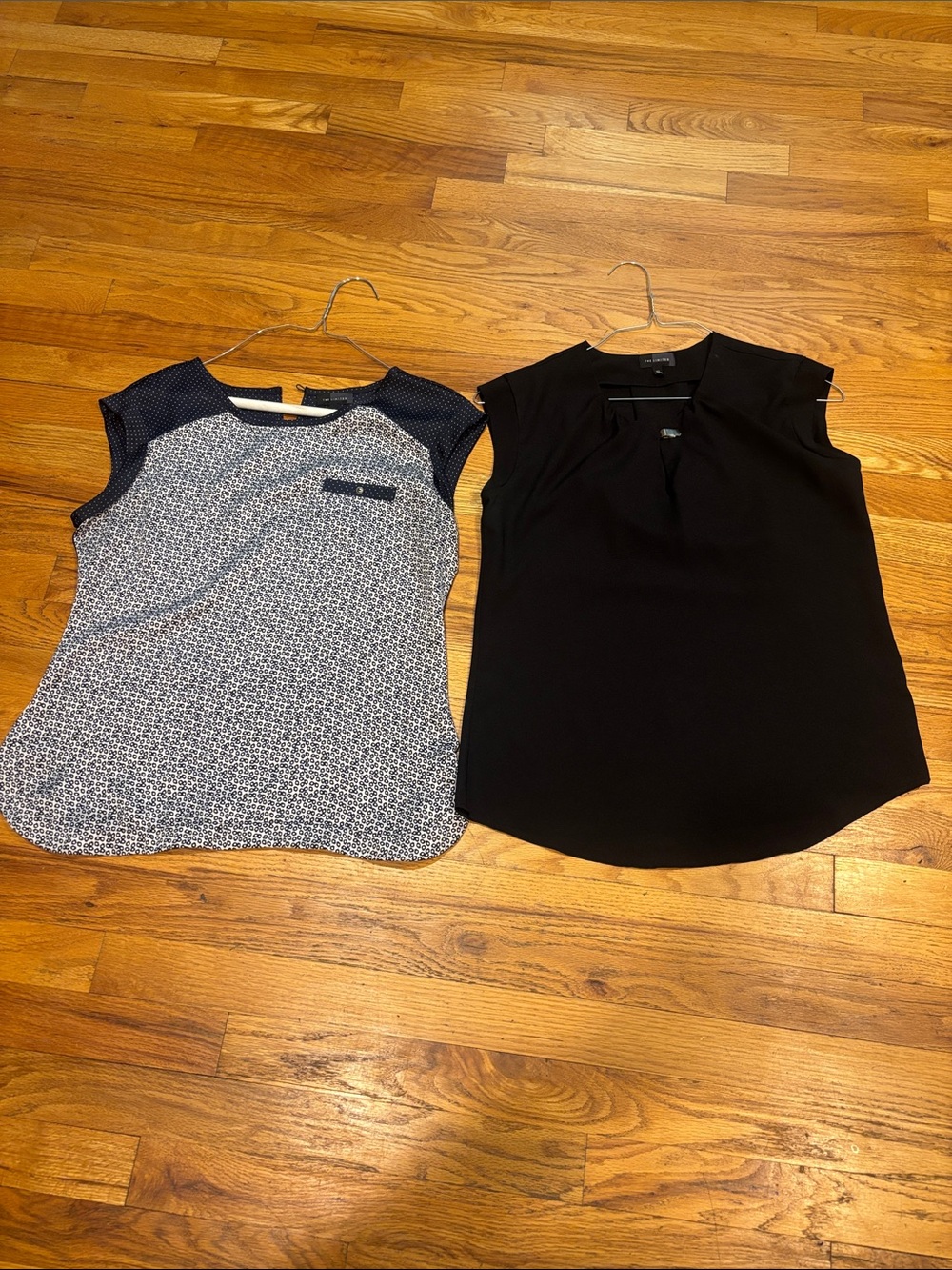 The Limited Navy and White Patterned Sleeveless Top and Black cap sleeve top-LOT